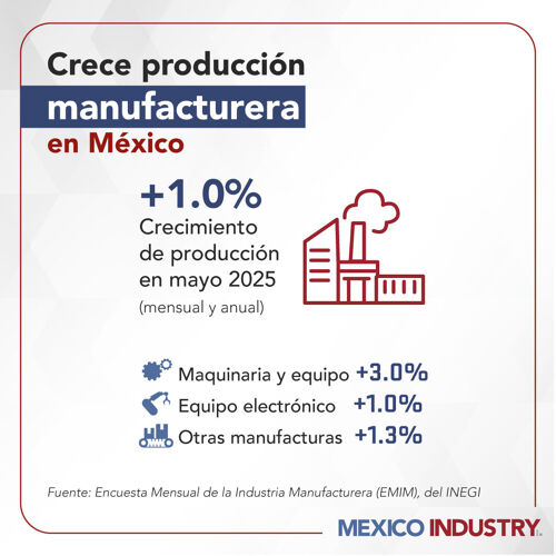 Producción manufacturera en México sube 1.0 % en mayo: INEGI
